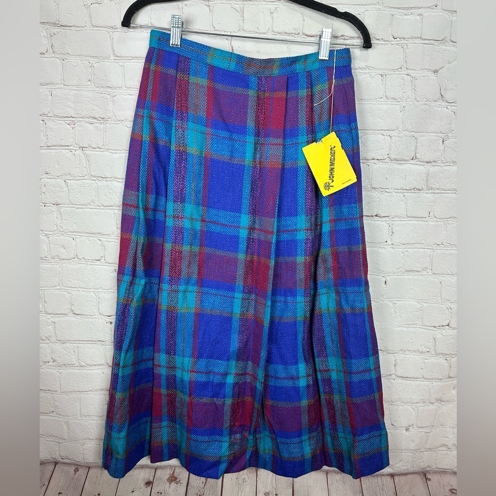 Vtg John Meyer made in USA lined plaid pleated wool midi skirt, sz 12, NWT